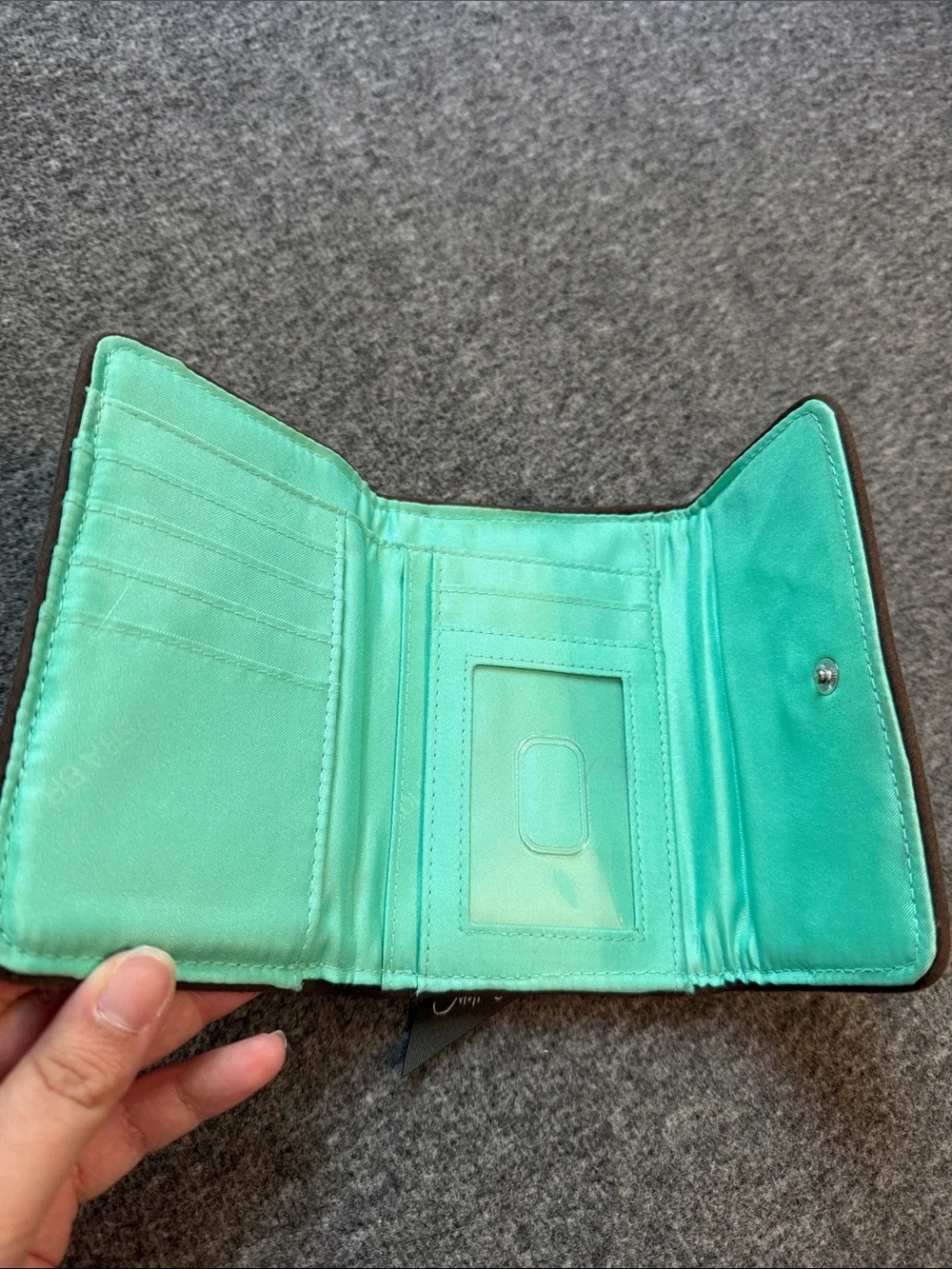 Vera Bradley Teal Leaf Quilted Trifold Wallet - Picture 3 of 6